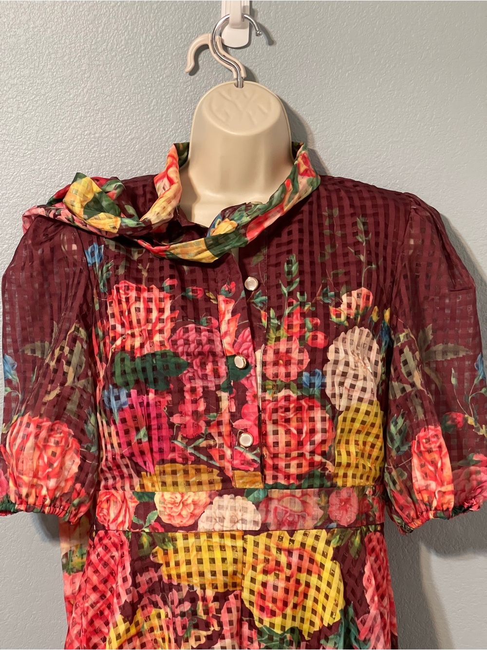 Dalia MacPhee Floral Tie-Neck Maxi Dress Balloon Sleeve Cottagecore NWT Medium - Picture 5 of 11